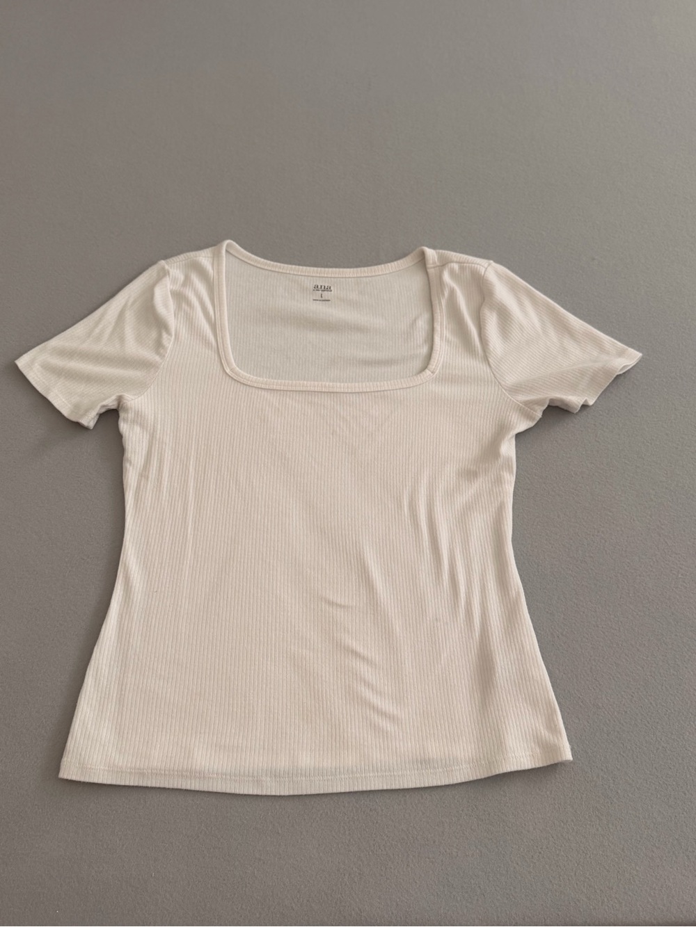a.n.a Cream Ribbed Square Neck Short Sleeve Tee